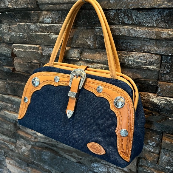 Circle Y of Yoakman - Denim and Tan Leather Handmade Bag - Picture 8 of 15